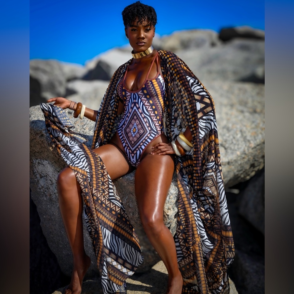 Tribal Print One Piece Swimsuit + Kaftan (CoverUp)